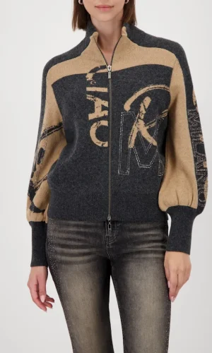 Gilet Col Montant Manches Longues Zippé Maille Milano Strass Bicolore