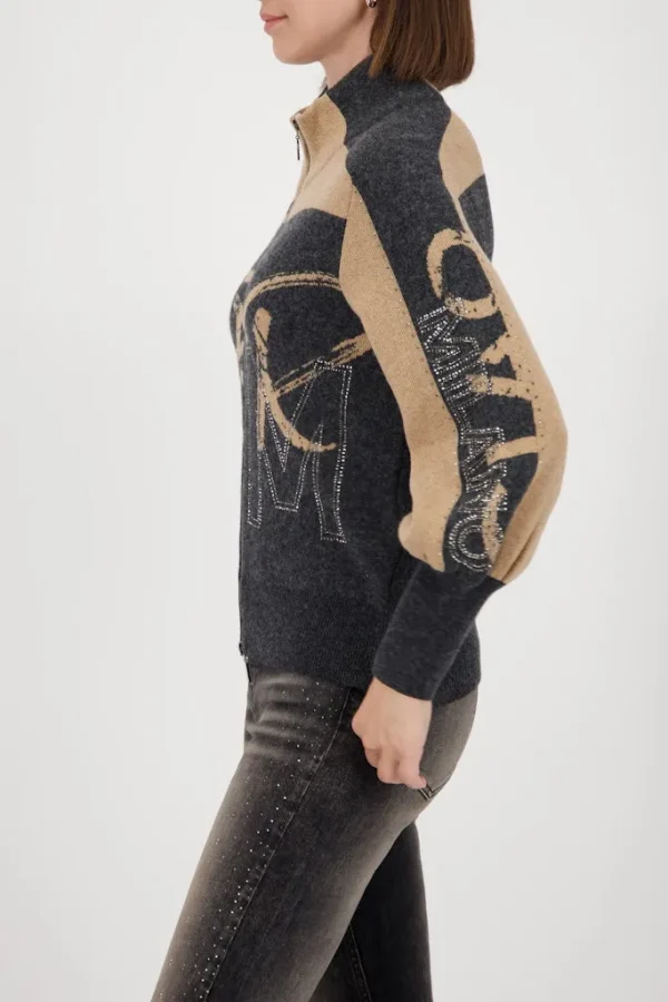Gilet Col Montant Manches Longues Zippé Maille Milano Strass Bicolore – Image 2