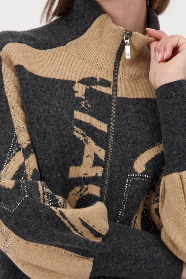 Gilet Col Montant Manches Longues Zippé Maille Milano Strass Bicolore – Image 4