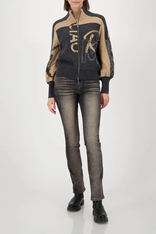 Gilet Col Montant Manches Longues Zippé Maille Milano Strass Bicolore – Image 5