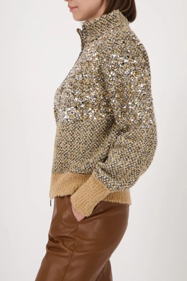 Gilet Col Montant Manches Longues Zippé Maille Chinée Paillettes – Image 2