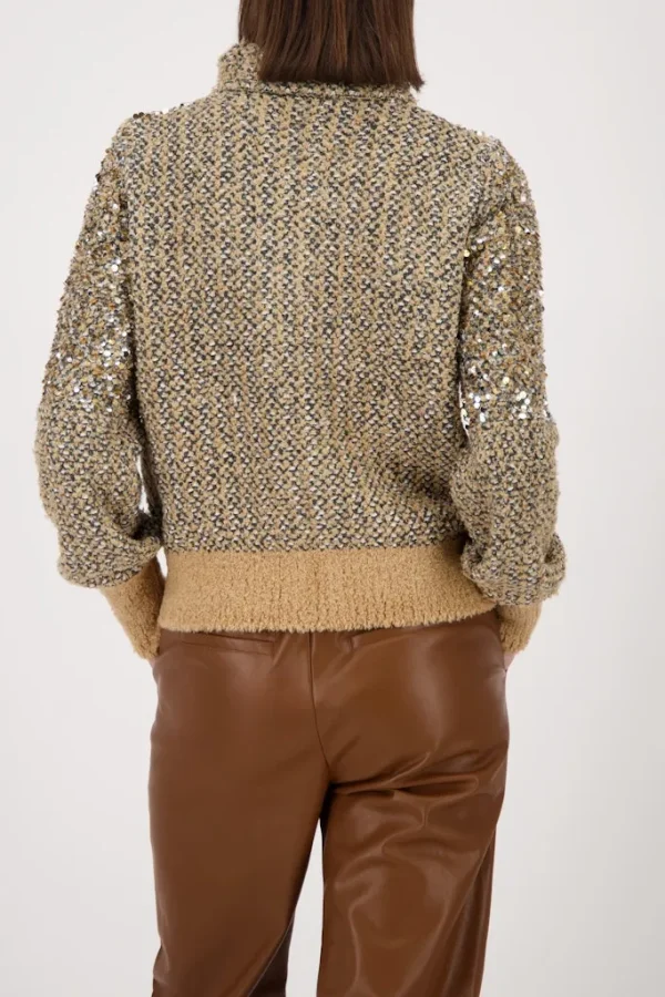 Gilet Col Montant Manches Longues Zippé Maille Chinée Paillettes – Image 3
