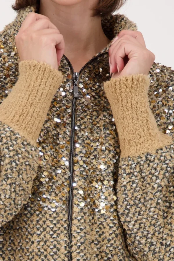 Gilet Col Montant Manches Longues Zippé Maille Chinée Paillettes – Image 4