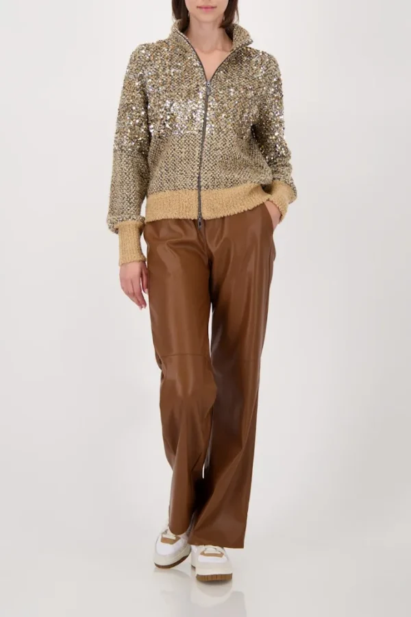 Gilet Col Montant Manches Longues Zippé Maille Chinée Paillettes – Image 5