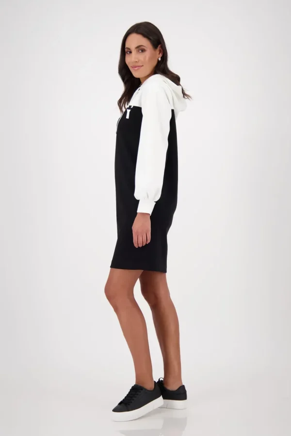 Robe Longueur Genoux Col Boule Manches Longues À Capuche Bicolore Motif Placé – Image 3