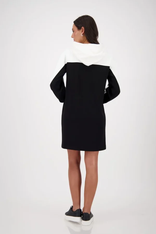 Robe Longueur Genoux Col Boule Manches Longues À Capuche Bicolore Motif Placé – Image 4