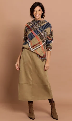 Jupe Longueur Midi Taille Moyenne Suedine Unie