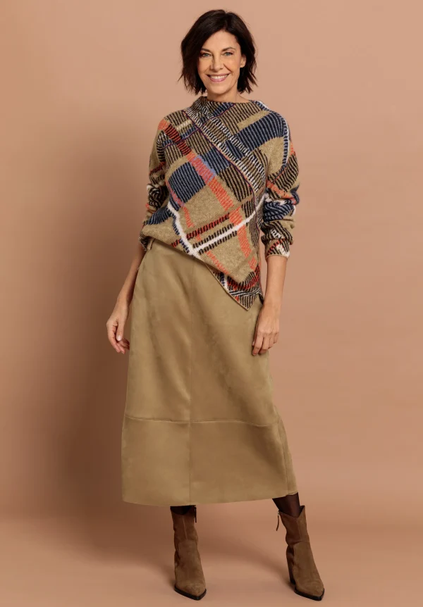Jupe Longueur Midi Taille Moyenne Suedine Unie