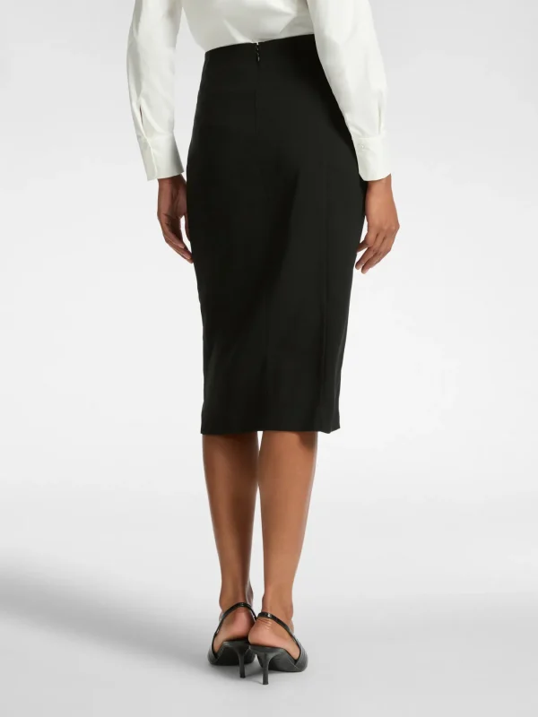 Jupe Longueur Midi Taille Moyenne Elastique Boutons Dorés Fente Unie – Image 2
