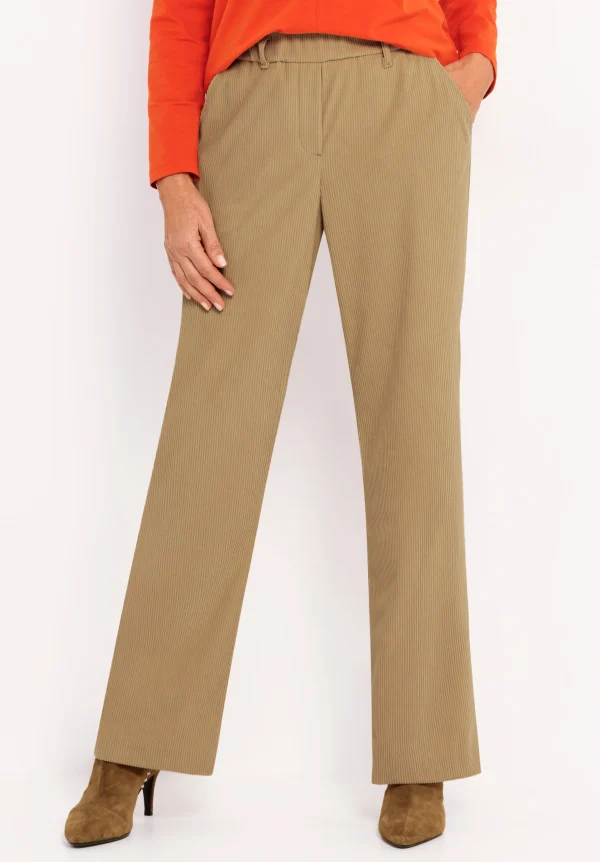 Pantalon Long Taille Moyenne Elastique Velours Côtelé Deux Poches Fluide Uni – Image 2
