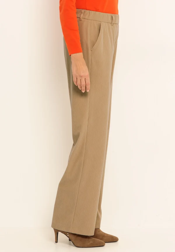 Pantalon Long Taille Moyenne Elastique Velours Côtelé Deux Poches Fluide Uni – Image 3