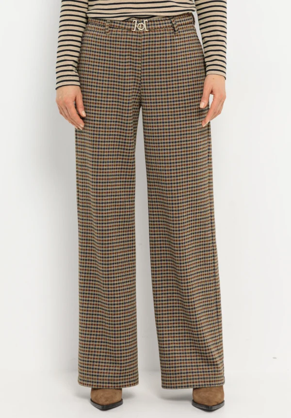 Pantalon Long Droit Taille Moyenne Elastique Ceinture Motif Pied De Poule – Image 2