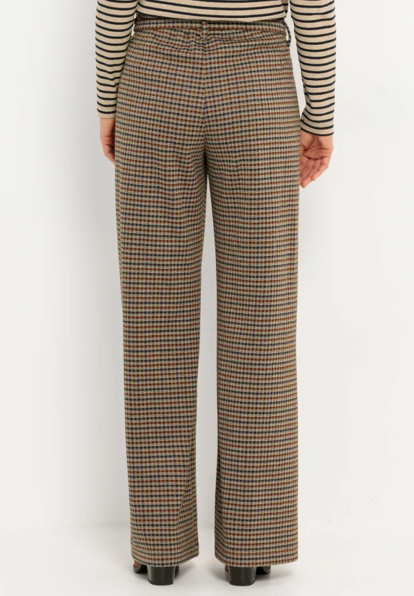 Pantalon Long Droit Taille Moyenne Elastique Ceinture Motif Pied De Poule – Image 4