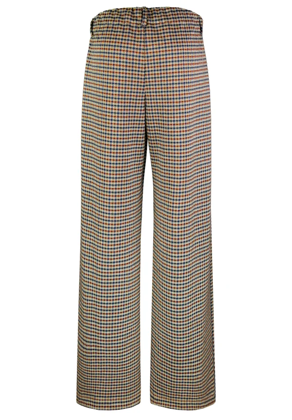 Pantalon Long Droit Taille Moyenne Elastique Ceinture Motif Pied De Poule – Image 6