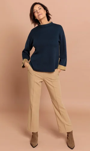 Pantalon Long Taille Elastique Zip Côté Uni