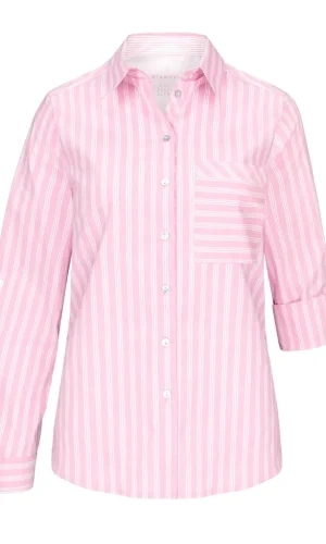 Chemise Manches Longues Piqué De Coton Poche Poitrine Rayures