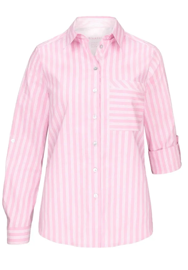 Chemise Manches Longues Piqué De Coton Poche Poitrine Rayures