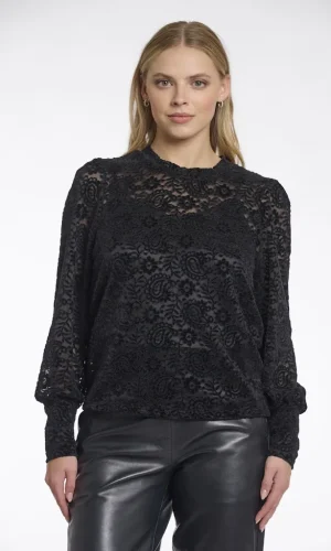 Blouse Col Rond Manches Longues Dentelle