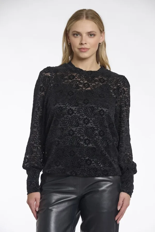 Blouse Col Rond Manches Longues Dentelle