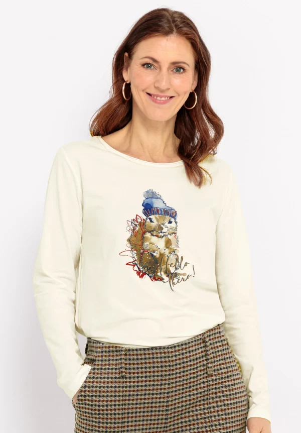 Tee Shirt Col Rond Manches Longues Motif Placé Ecureuil