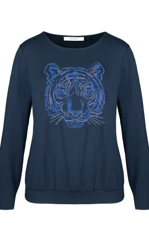 Tee Shirt Col Rond Manches Longues Motif Placé Tigre