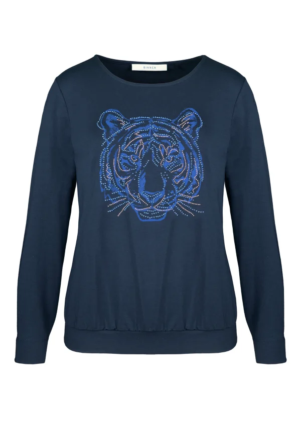 Tee Shirt Col Rond Manches Longues Motif Placé Tigre