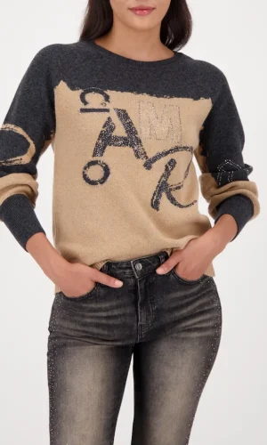 Pull Col Rond Manches Longues Motifs Placés Strass