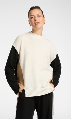 Pull Col Rond Manches Longues Fente Bas Tricolores