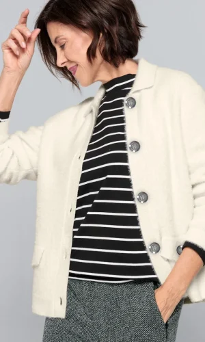 Gilet Boutonné Col Polo Manches Longues Deux Faux Poches Uni