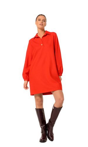 Robe Longueur Genoux Col Chemise Manches Longues Fluide Unie