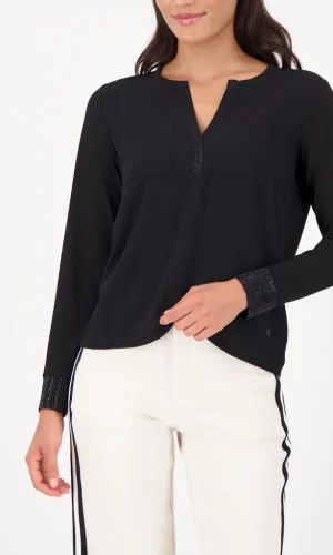 Blouse Col V Manches Longues Bas Strass Deux Poches Dos Jersey