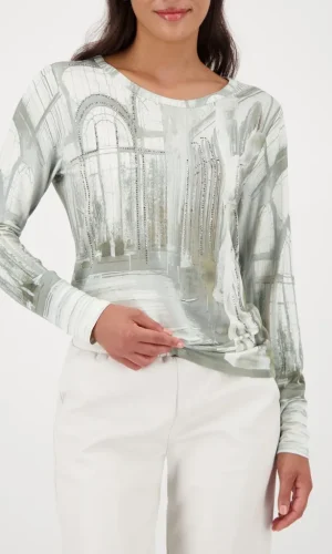 Tee Shirt Col Rond Manches Longues Imprimé All Over Gallery Strass