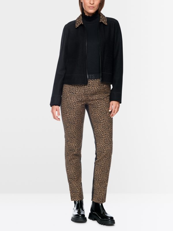 Pantalon Sept-Huitième Taille Moyenne Elastique Bimatières Imprimé Léopard