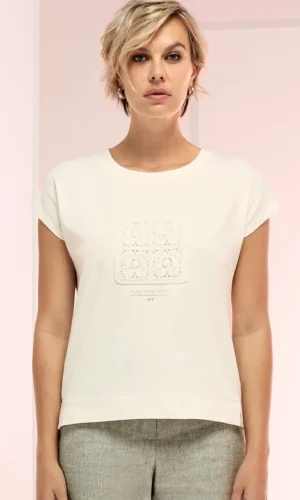 Tee Shirt Col Rond Manches Courtes Motif Placé Crochet