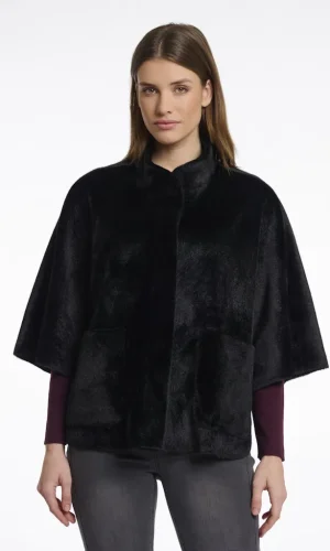 Gilet Cape Col Montant Manches Trois-quarts Pressions Deux Poches Uni Oversized