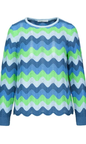 Pull Col Rond Manches Longues Vagues Tricolores