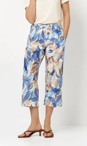 Pantalon Sept-huitième Taille Moyenne Elastique Cordon Fluide Deux Poches Imprimé