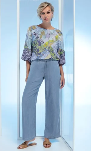 Pantalon Long Taille Moyenne Elastique Cordons Deux Poches Fluide Uni