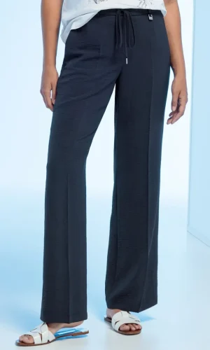 Pantalon Long Taille Moyenne Elastique Cordons Fluide Uni