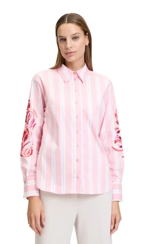 Chemise Manches Longues Brodées Sequins Rayée