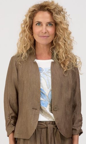 Blazer Un Bouton Manches Trois Quarts Froncée Unie Irisée