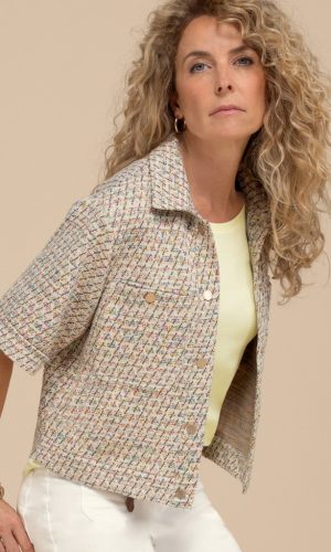 Veste Courte Manches Courtes Pressions Deux Poches Tweed Fils Lurex