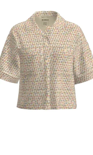 Veste Courte Manches Courtes Pressions Deux Poches Tweed Fils Lurex