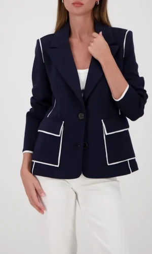 Blazer Manches Longues Boutonnée Deux Poches Liseré Contrasté