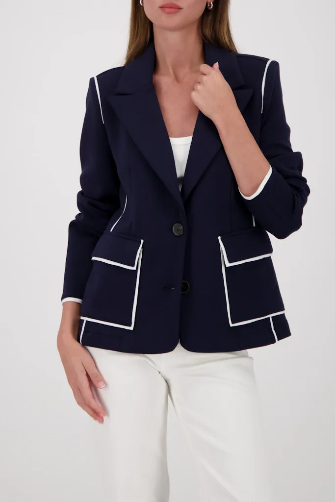 Blazer Manches Longues Boutonnée Deux Poches Liseré Contrasté