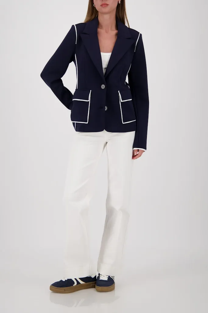 Blazer Manches Longues Boutonnée Deux Poches Liseré Contrasté – Image 5