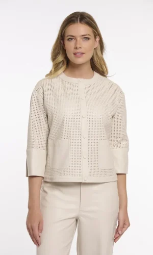 Veste Courte Manches Trois-quarts Ajourée Deux Poches Pressions