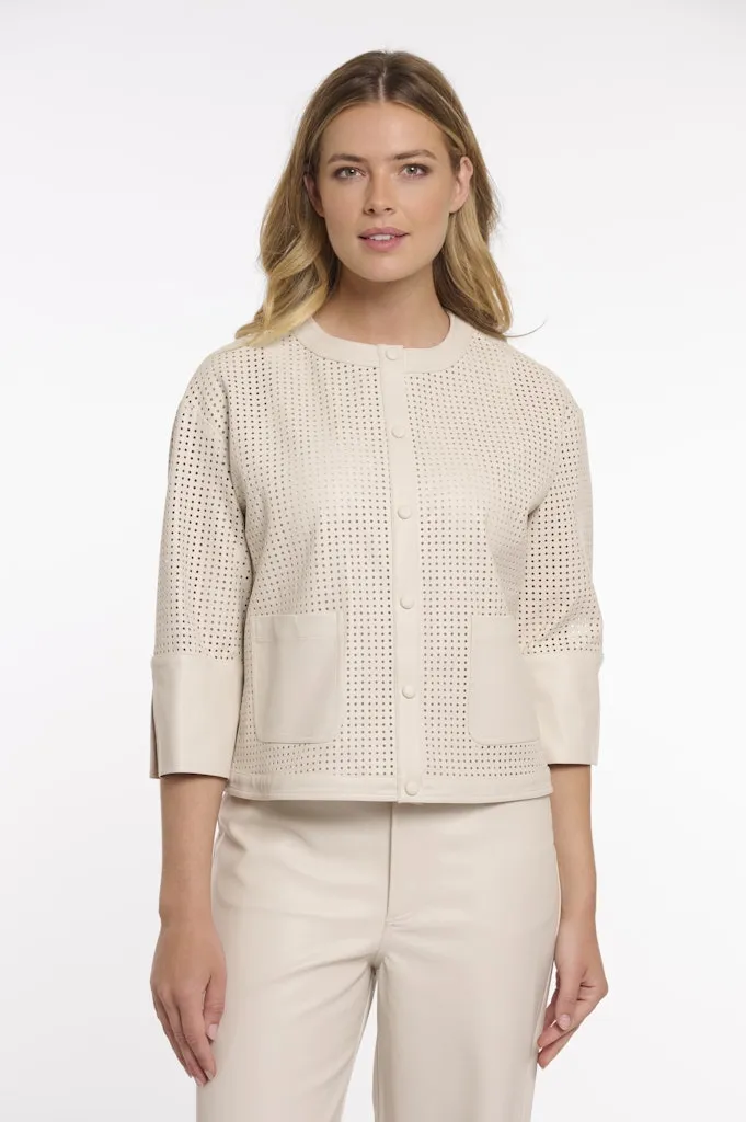 Veste Courte Manches Trois-quarts Ajourée Deux Poches Pressions