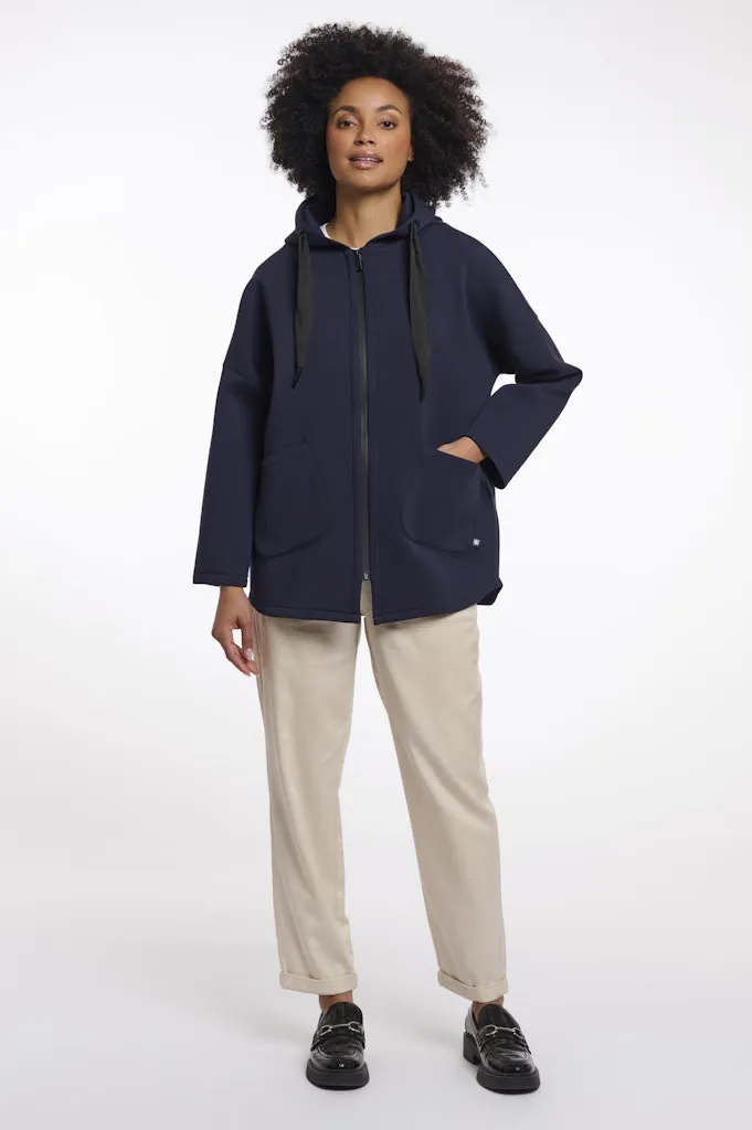 Veste Mi-longue Manches Longues A Capuche Cordons Zippée Deux Poches Unie – Image 4