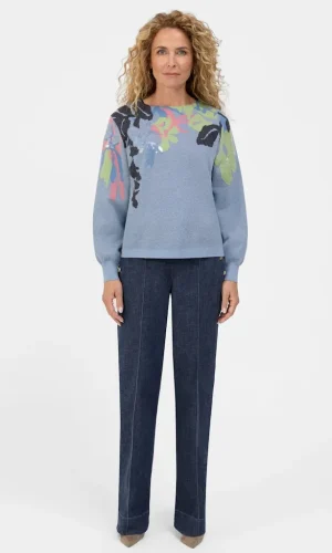 Pull Col Rond Manches Longues Paillettes Imprimé Coton